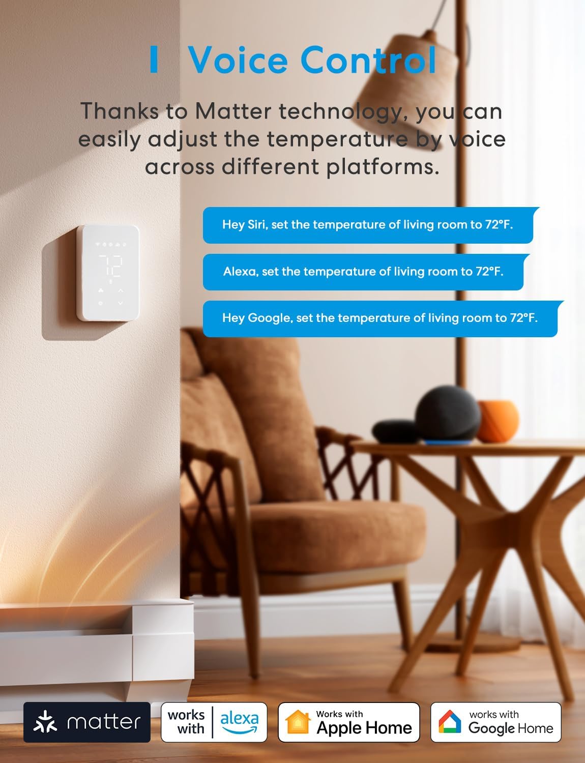 meross Matter Smart Thermostat para calefactores eléctricos de baseboard