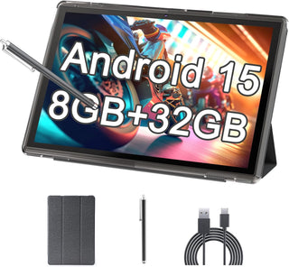 Tableta de 10 pulgadas Android 15 con funda, 6GB RAM+32GB ROM+1024G...