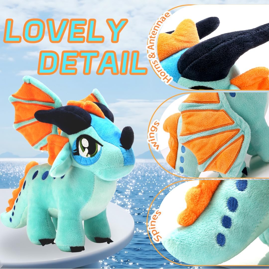 Peluche de dragón alado, animal de peluche de fantasía suave, morado y azul