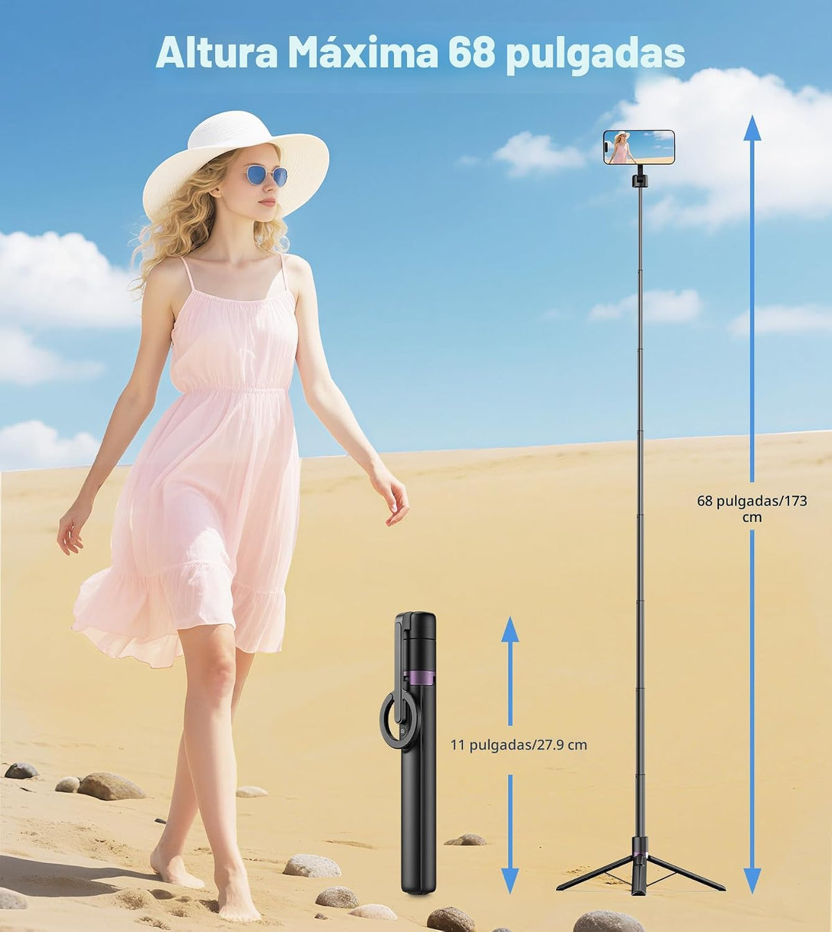 TONEOF 68" magnético aluminio teléfono trípode selfie palo para iPhone y