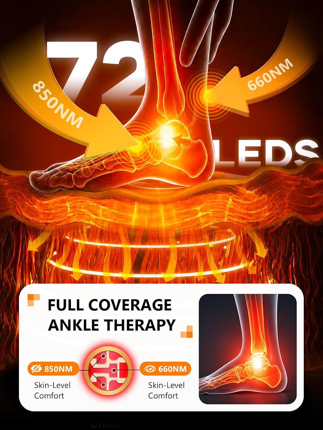 Terapia de luz roja para pies y tobillo, 72 LED Tri-Chip