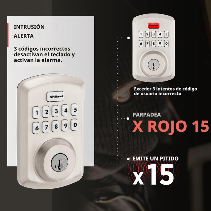 Kwikset Powerbolt 250 Cerradura Electrónica de Pestillo para Puerta...