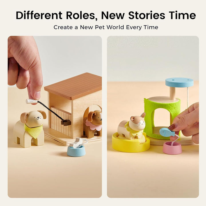 Tiny Land Juego de animales de casa de muñecas de madera para niños...