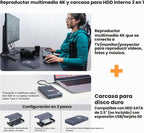 Reproductor multimedia digital Ultra HD 4K@60Hz y caja de disco duro 2 en 1