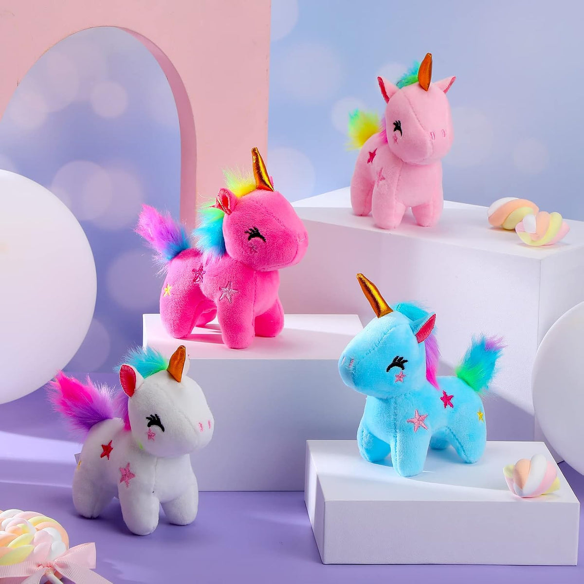 Wettarn - 24 llaveros de animales de peluche de unicornio, lindo, multicolor