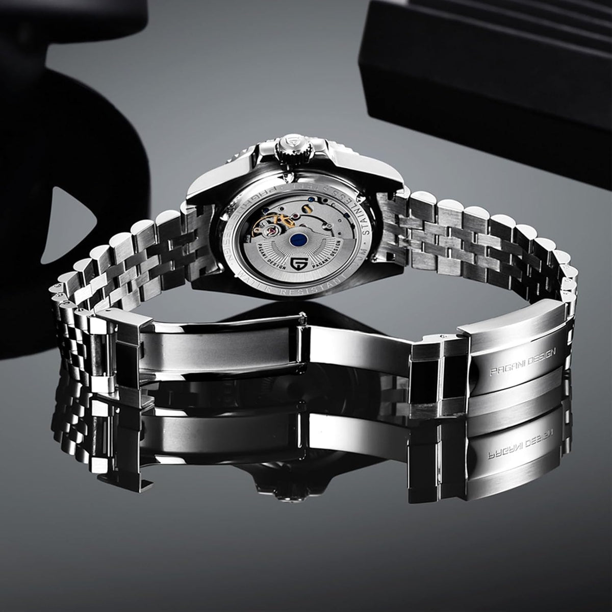 Reloj Pagani Design GMT para hombre, reloj automático de 1.575 pulgadas (40 mm), fecha, 100M resistente al agua, acero inoxidable, cristal de zafiro, reloj mecánico de pulsera PD-1662