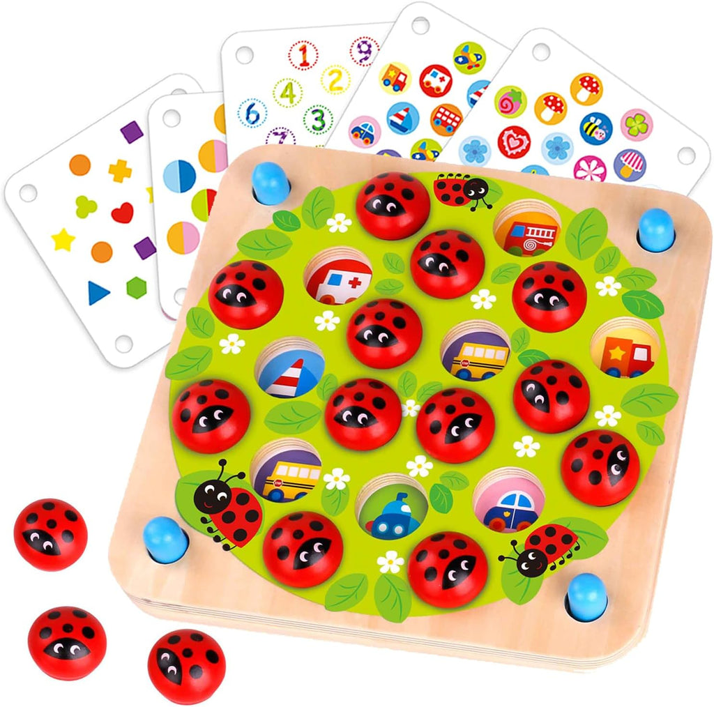 Nene Toys Juego de Memoria del Jardín de la Mariquita – Juegos de Emparejar de Madera para Niños Pequeños de 3-5 – Juguete de Viaje para Niños y Niñas, Elementos Esenciales para Viajes por Carretera