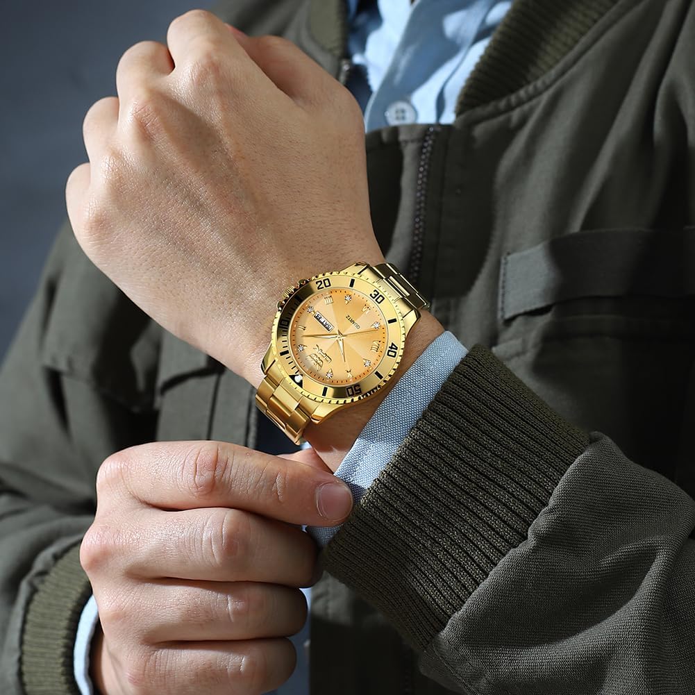 OPK Relojes para hombres de diamantes romanos analógicos relojes impermeables grandes de acero inoxidable para hombre, reloj de pulsera de negocios para padre, reloj de regalo, azul