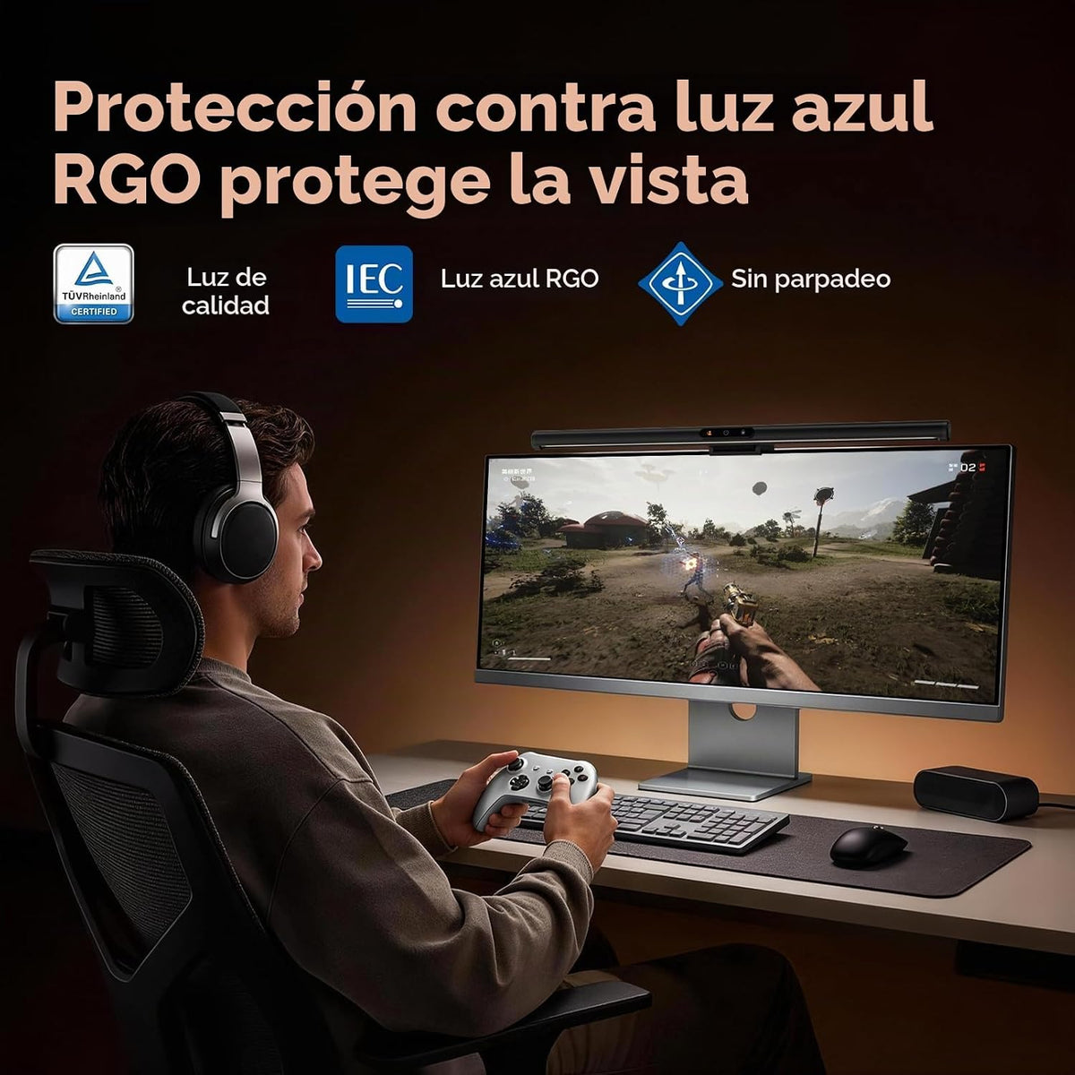 Lámpara LYMAX Barra de luz para monitor PRO+ con sensor, apta para monitores curvos