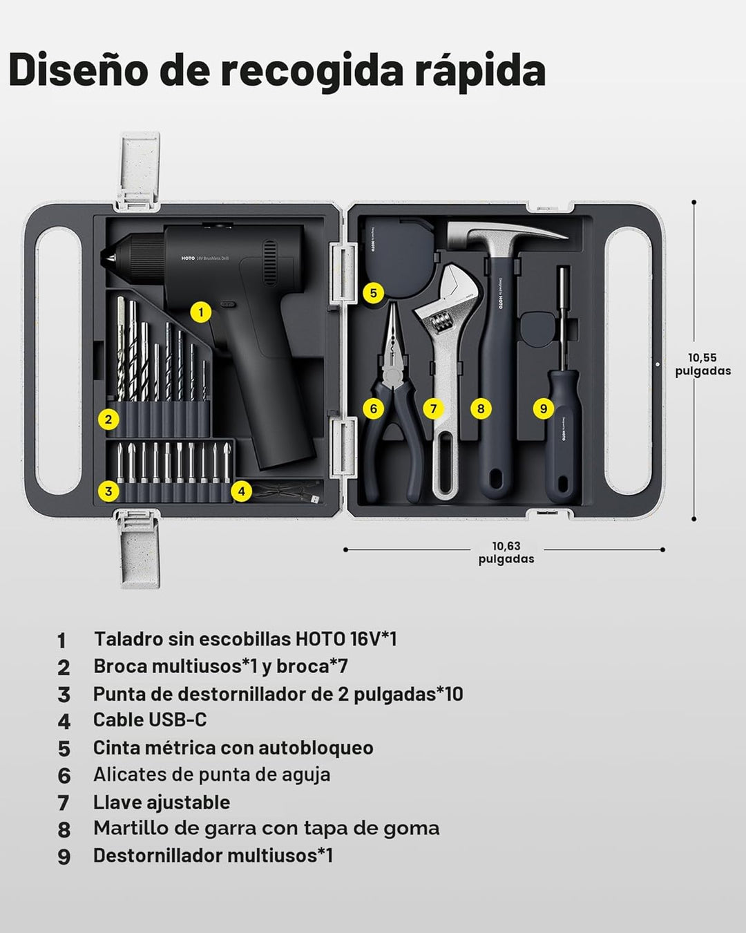 HOTO Kit de herramientas para el hogar de 25 piezas con taladro sin...