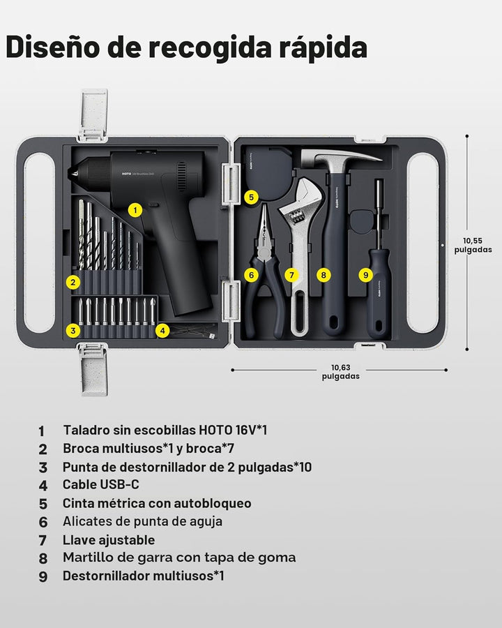 HOTO Kit de herramientas para el hogar de 25 piezas con taladro sin...