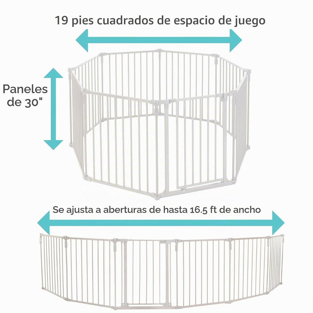 Toddleroo by North States - Patio de juegos 3 en 1 de metal Superyard para bebé: corral de 8 paneles, puerta o valla extra ancha - Cierra hasta 19 pies cuadrados - 30 pulgadas de alto - Taupe