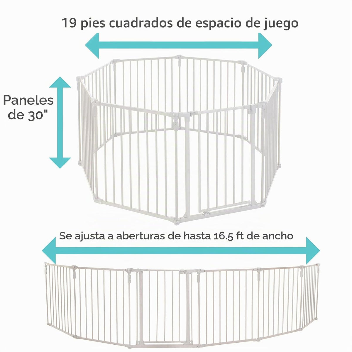 Toddleroo by North States - Patio de juegos 3 en 1 de metal Superyard para bebé: corral de 8 paneles, puerta o valla extra ancha - Cierra hasta 19 pies cuadrados - 30 pulgadas de alto - Taupe