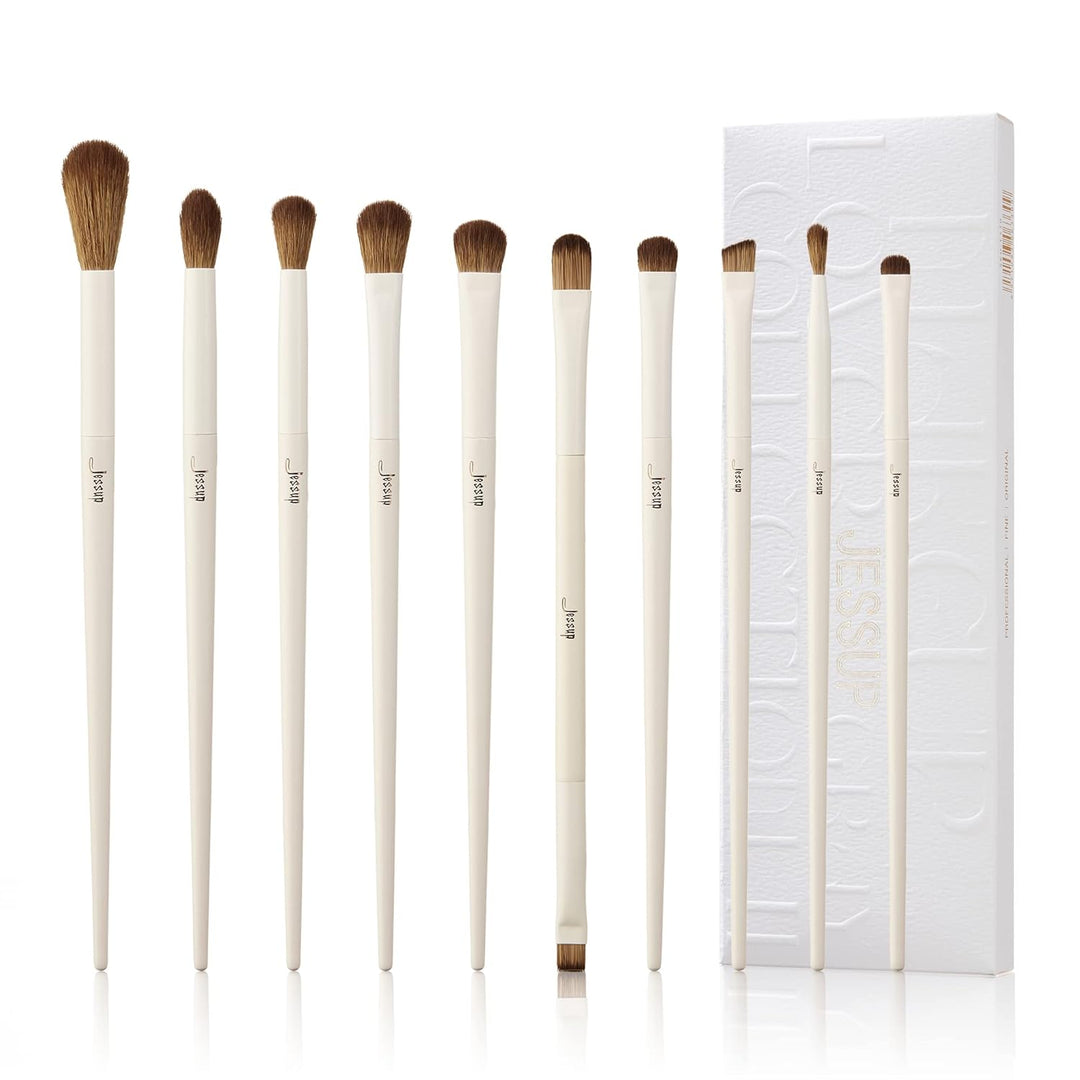 Jessup Juego de 10 brochas de maquillaje de ojos de precisión sinté...