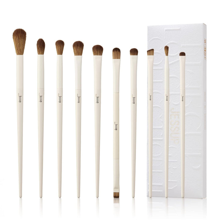 Jessup Juego de 10 brochas de maquillaje de ojos de precisión sinté...