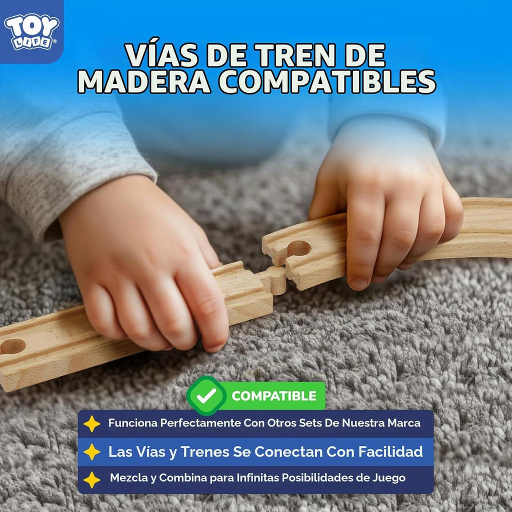 TOY Life Wooden Train Set con Crane, 81-Pc Track, Boys 3-8
