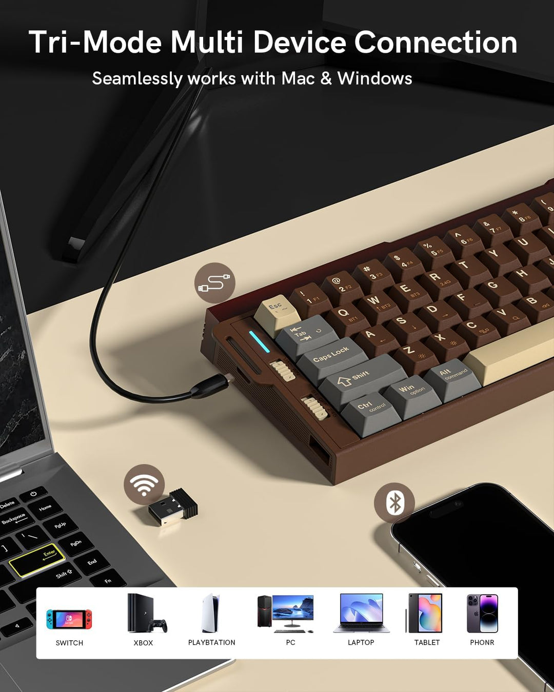 Redragon Teclado mecánico inalámbrico K752, 60% de montaje en junta...