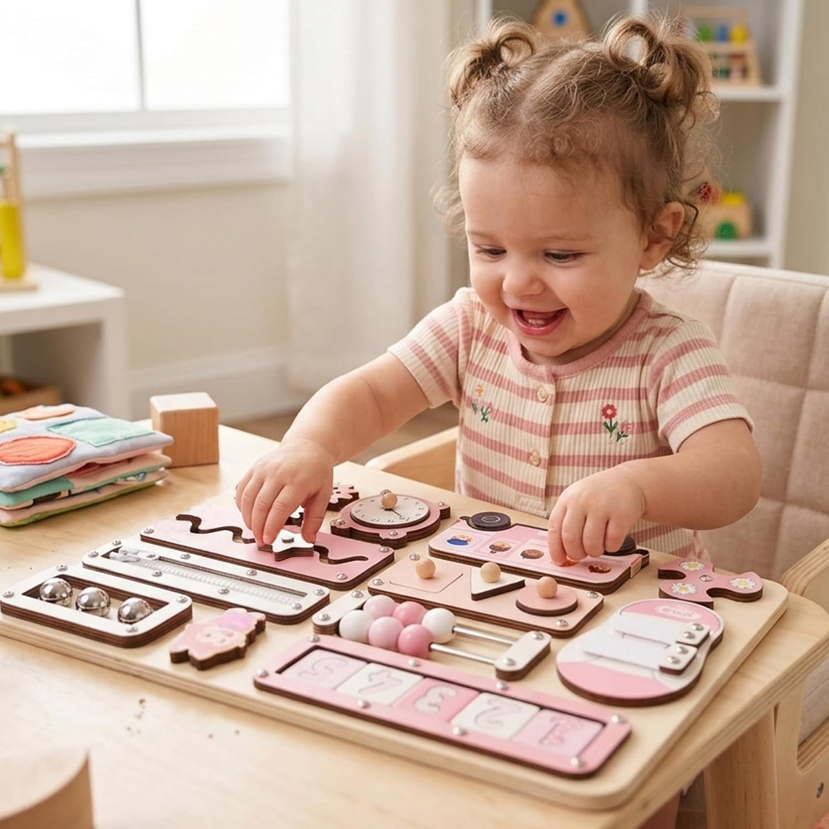 Tabla Montessori grande para bebés y niños pequeños de 1 a 3 a 17 pulgadas, tabla de actividades sensoriales de madera - Habilidades motoras finas y juguete educativo de aprendizaje temprano para niños de 1, 2, 3 años, apto para viajes y seguro