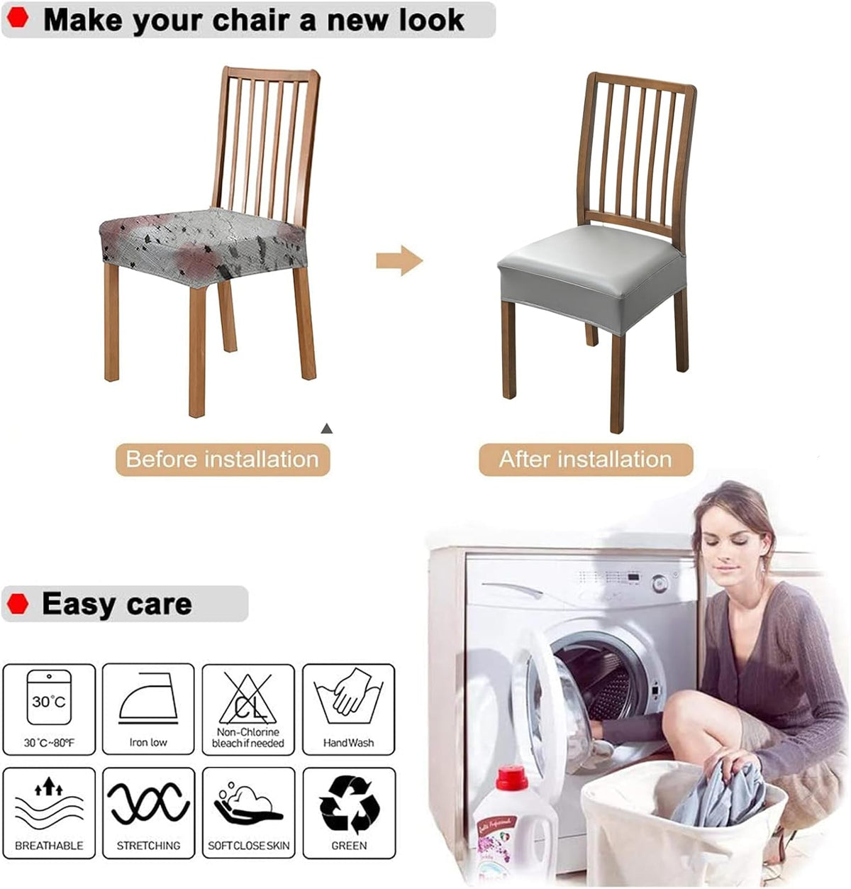 Fundas de asiento impermeables para sillas de comedor, paquete de