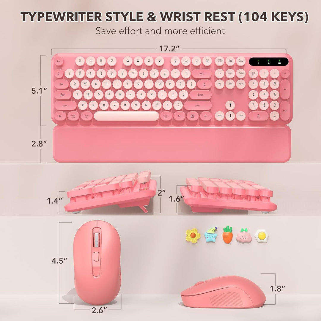 Combo de teclado y mouse inalámbricos, teclado retro con teclas red...