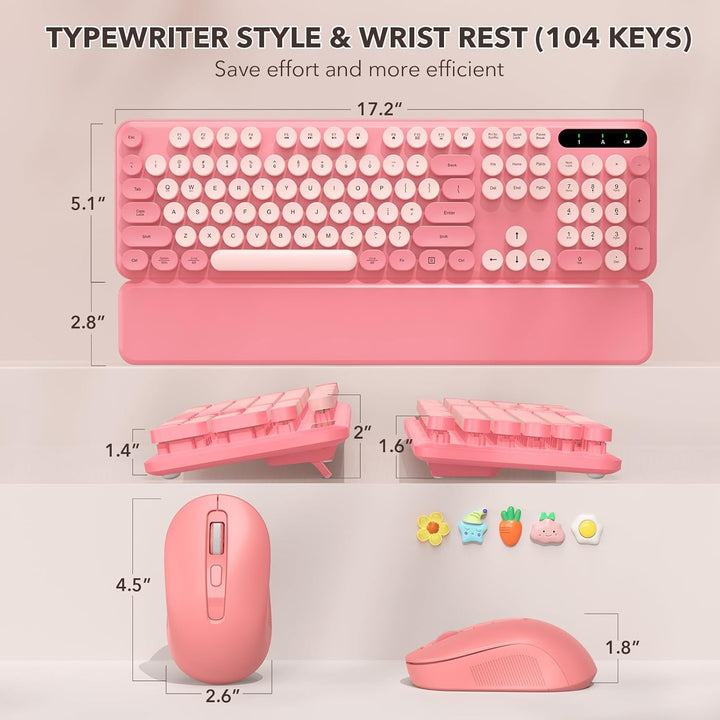 Combo de teclado y mouse inalámbricos, teclado retro con teclas red...