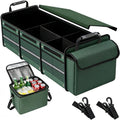 Organizador de maletero de automóvil con bolsa enfriadora extraíble, almacenamiento plegable con múltiples compartimentos para SUV, camión, comestibles, campamento, organizador de carga de nailon duradero (verde)