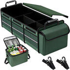 Organizador de maletero de automóvil con bolsa enfriadora extraíble, almacenamiento plegable con múltiples compartimentos para SUV, camión, comestibles, campamento, organizador de carga de nailon duradero (verde)