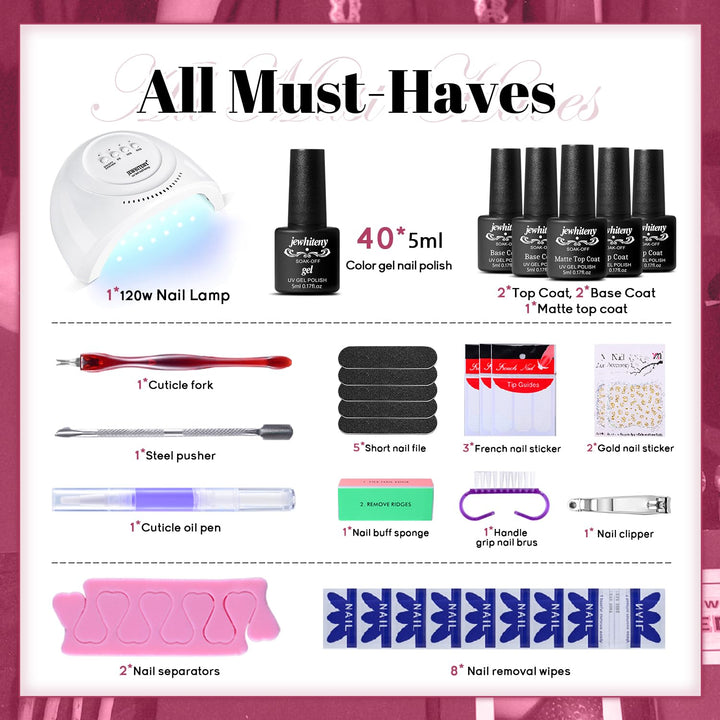 JEWHITENY Kit de esmalte de uñas de gel de 45 piezas con lámpara LE...