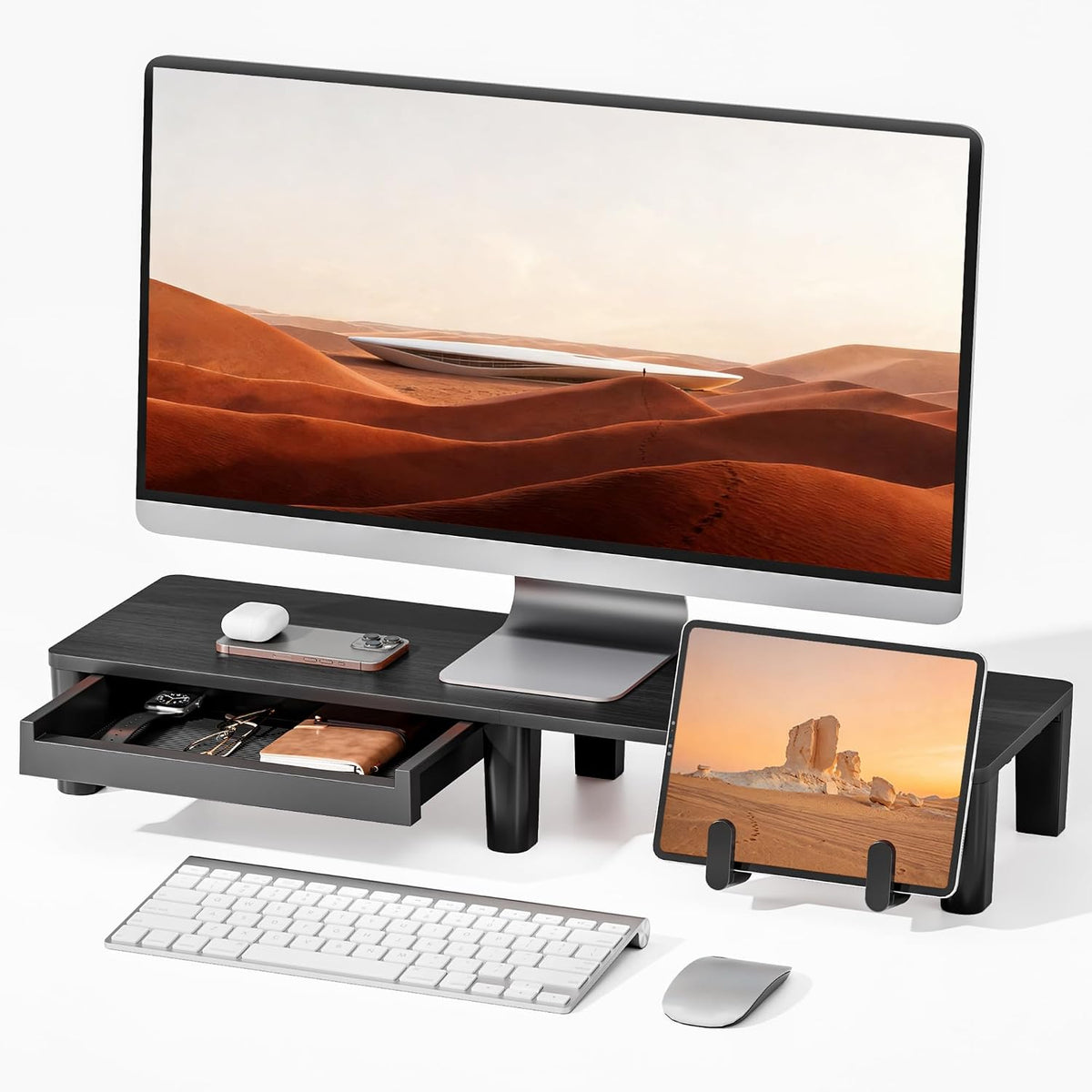 Elevador ergonómico para monitor con cajón de almacenamiento
