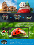 MIAO LAB Kit de lentes para cámara de teléfono 10 en 1, lente gran angular y macro+lente ojo de pez+lente teleobjetivo+filtro CPL/flujo/radial/estrella+lente caleidoscopio 3/6 para iPhone, Samsung
