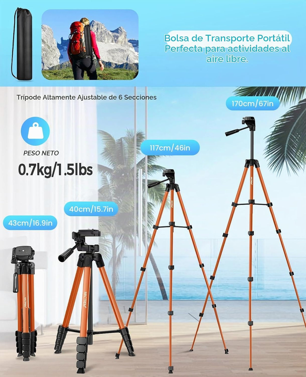 MACTREM Soporte de trípode para iPad de 67" para cámara de teléfono y