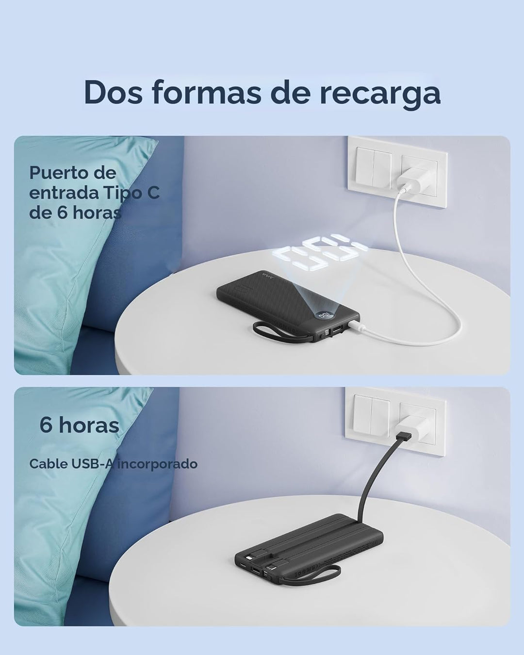 VRURC Cargador portátil con cables integrados, banco de energía del...