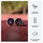 Garmin® Forerunner® 570, 42mm, Reloj inteligente avanzado GPS para correr y triatlón, pantalla AMOLED, funciones de entrenamiento y recuperación, aluminio frambuesa con banda translúcida hueso/mango