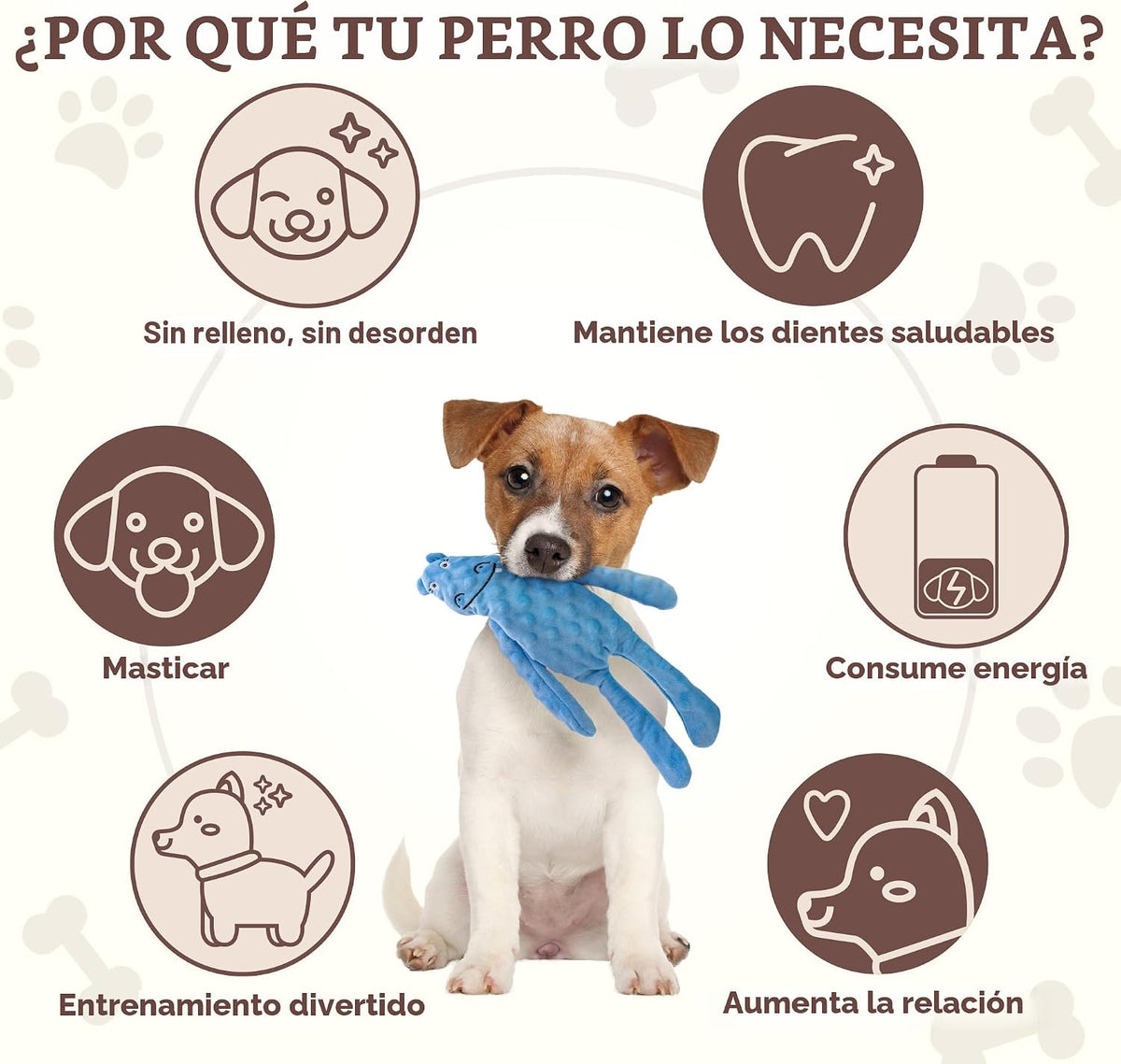 Paquete de 5 juguetes para perros sin relleno, juguete interactivo