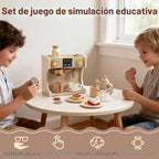 Freniland Juego de cafetera de madera para niños pequeños, máquina de espresso de lujo con accesorios, juguete de cocina Montessori para niños a partir de 3 años