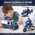 Liberty Imports Juego de 8 Piezas de Vehículos de Juguete y Figuras de Patrulla de Rescate Policial - Helicóptero, Camión SWAT, Motocicleta, Figuras de Acción, K-9, Armas y Accesorios para Juego