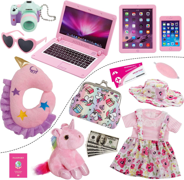 Windolls Maleta para muñecas de 18 pulgadas, accesorios de viaje, a...