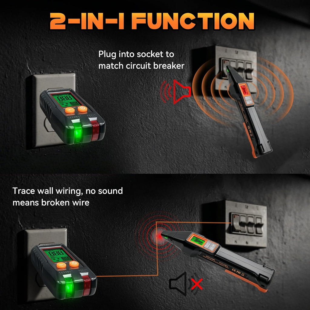 Detector de Interruptor Automático con Probador de Enchufe GFCI, Probador de Voltaje sin Contacto NCV