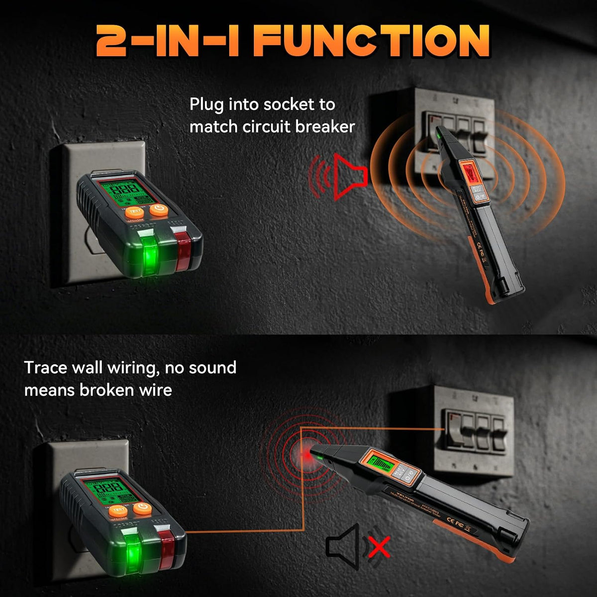Detector de Interruptor Automático con Probador de Enchufe GFCI, Probador de Voltaje sin Contacto NCV