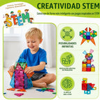 LittleVo - 180 azulejos magnéticos para niños y 2 autos, juguete de bloques