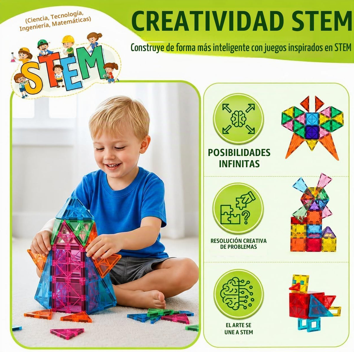 LittleVo - 180 azulejos magnéticos para niños y 2 autos, juguete de bloques