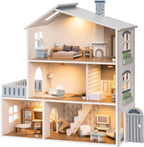 ROBUD Casa de Muñecas, Casa de Muñecas de Madera con 6 Habitaciones, 29 Piezas de Accesorios Realistas, Juego de Casa de Muñecas para Muñecas de 4-6 Pulgadas, Regalos para Niños y Pequeños, Estilo