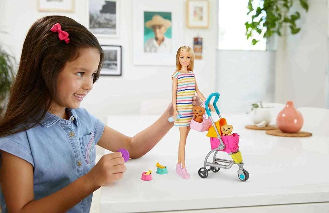 Barbie Muñeca de Paseo de Perros &amp; Accesorios, Juego Stroll &am...