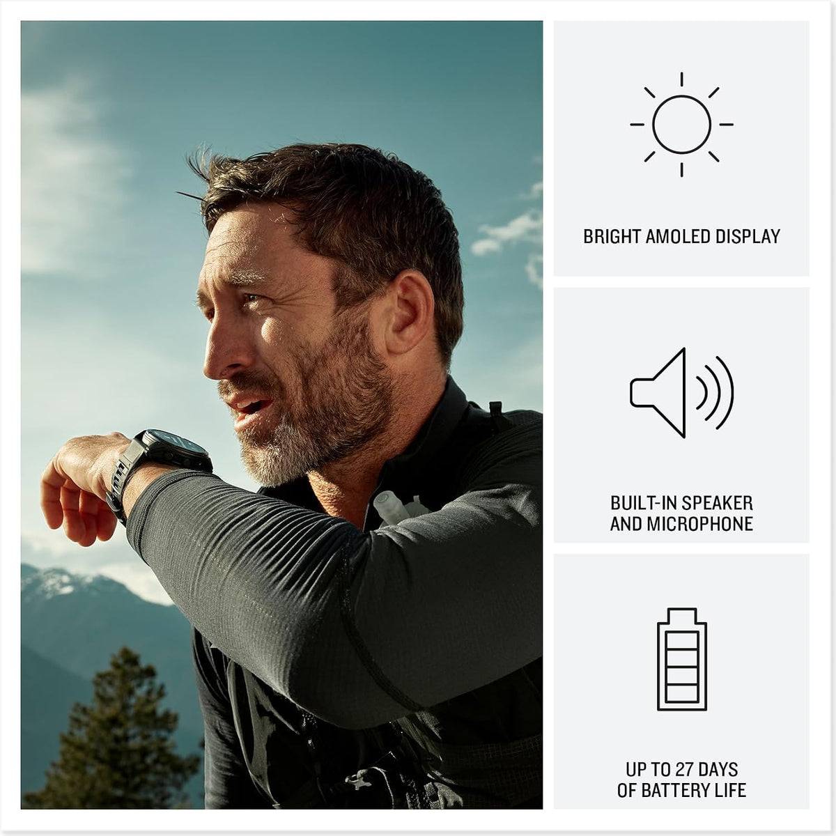 Garmin Fenix 8 Pro 2.008 in, tecnología inReach, pantalla AMOLED, reloj inteligente GPS multideportivo, zafiro, gris carbón DLC titanio con banda de silicona negro/gris guijarro gris rastreador de