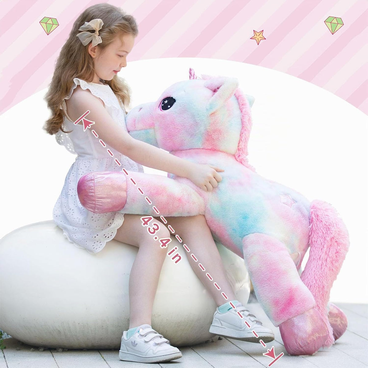 Muiteiur Animal de peluche de unicornio de 43.4 pulgadas, unicornio de peluche gigante para niñas, almohada de felpa suave, regalos para niñas y niños, rosa