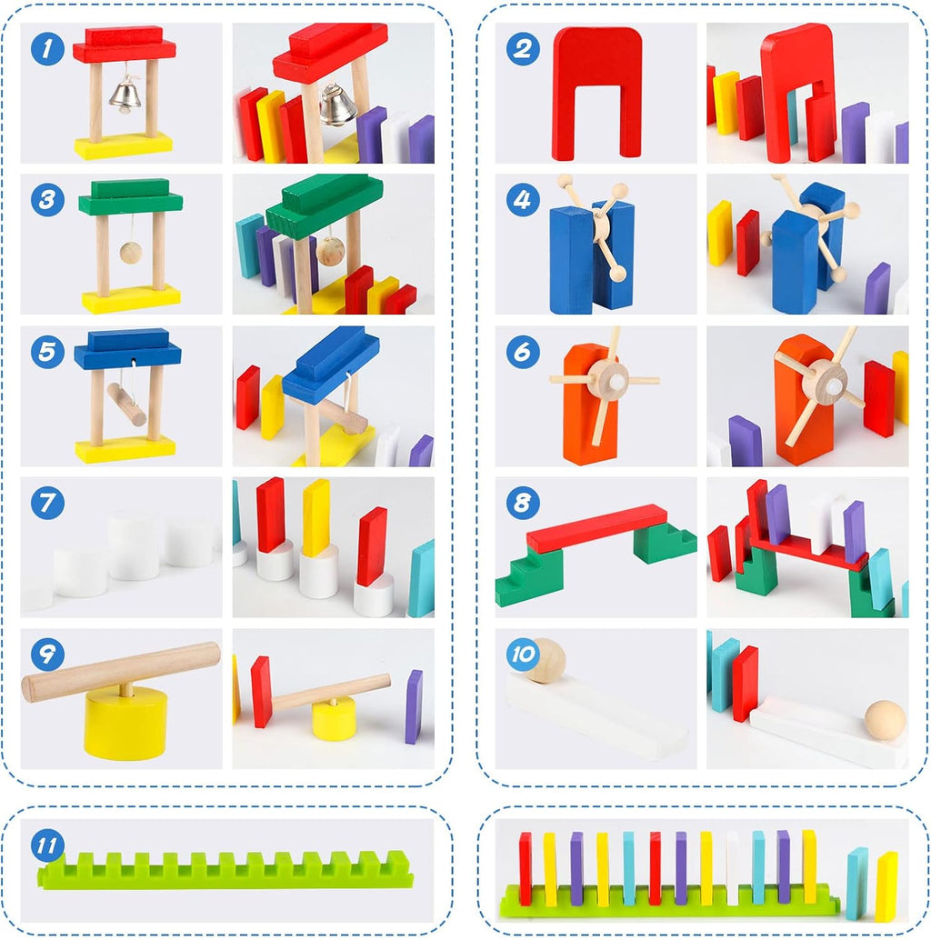 Juego de 1000 piezas de dominó para niños con 11 bloques adicionales, bloques de construcción de madera, 10 colores, juegos de fichas de dominó, juguete educativo para niños, fiesta de cumpleaños con bolsa de almacenamiento