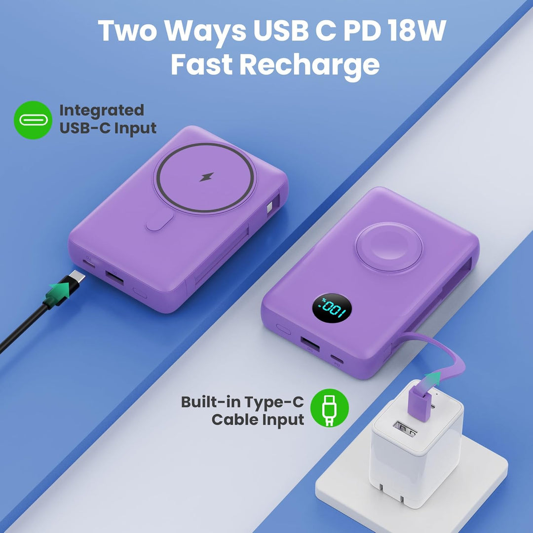 Cargador portátil magnético 6 en 1 para iPhone con cables integrado...