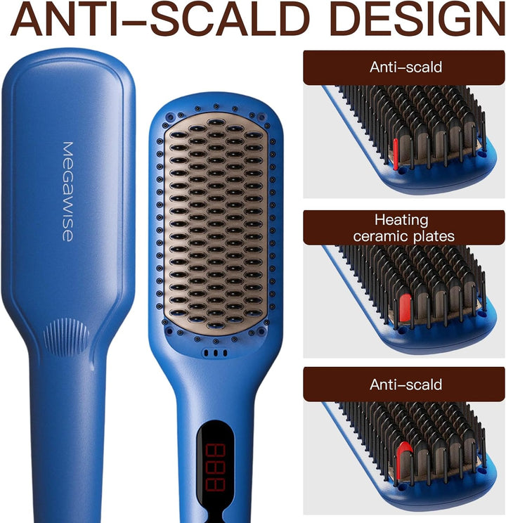 MEGAWISE Cepillo alisador de cabello iónico de cerámica profesional...