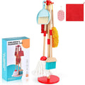 WHOLL - Juego de juguetes de limpieza de madera para niños, escoba y recogedor para limpieza de 9 piezas, juego de escoba y trapeador para niños pequeños de 3 a 6 años, juguetes de limpieza con