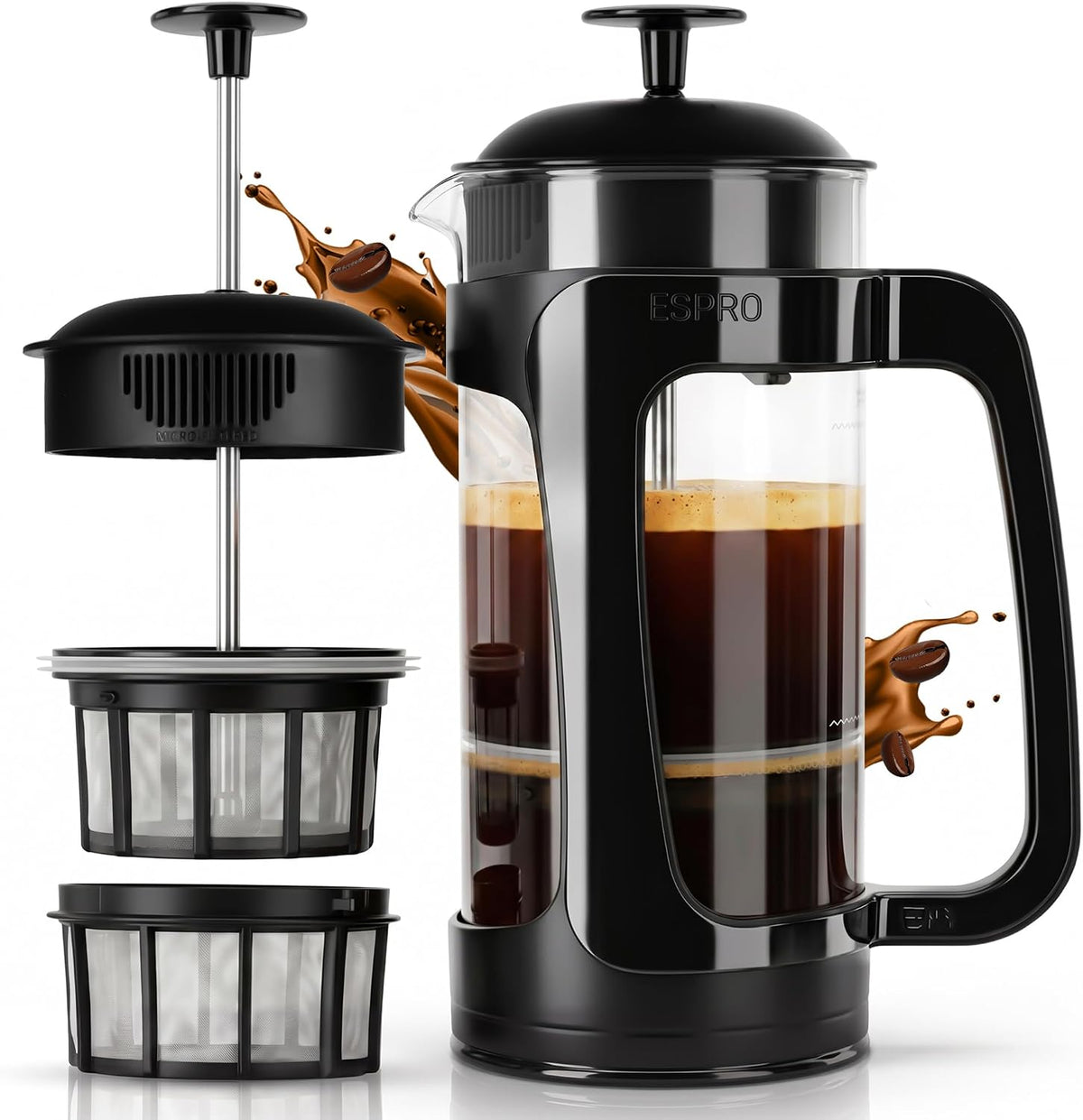 ESPRO P3 Cafetera de prensa francesa, 32 onzas, negro, prensa de doble filtro